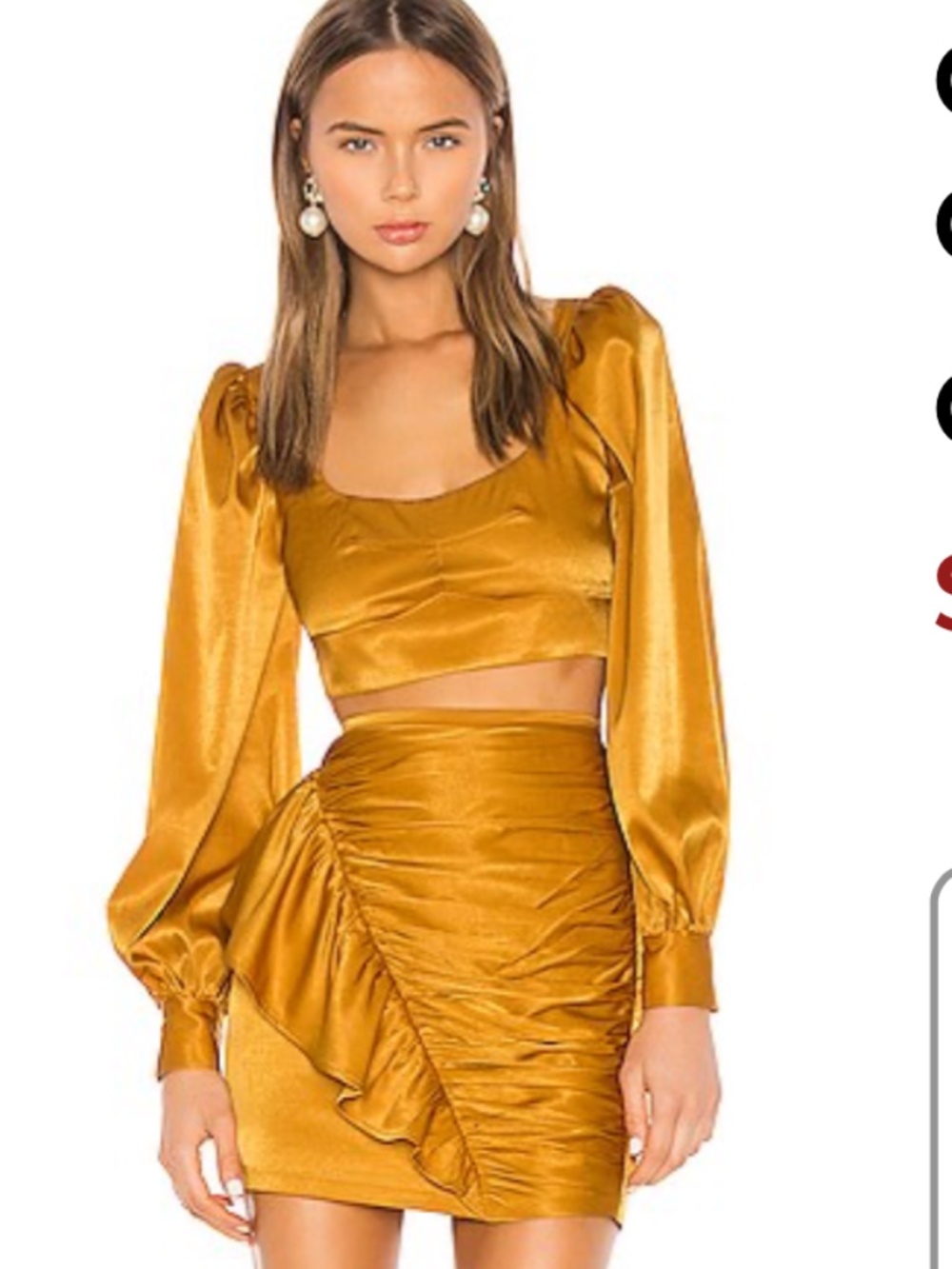 Camila COELHO revolve Gabriella mustard yellow satin set Kaylee skirt crop top S
